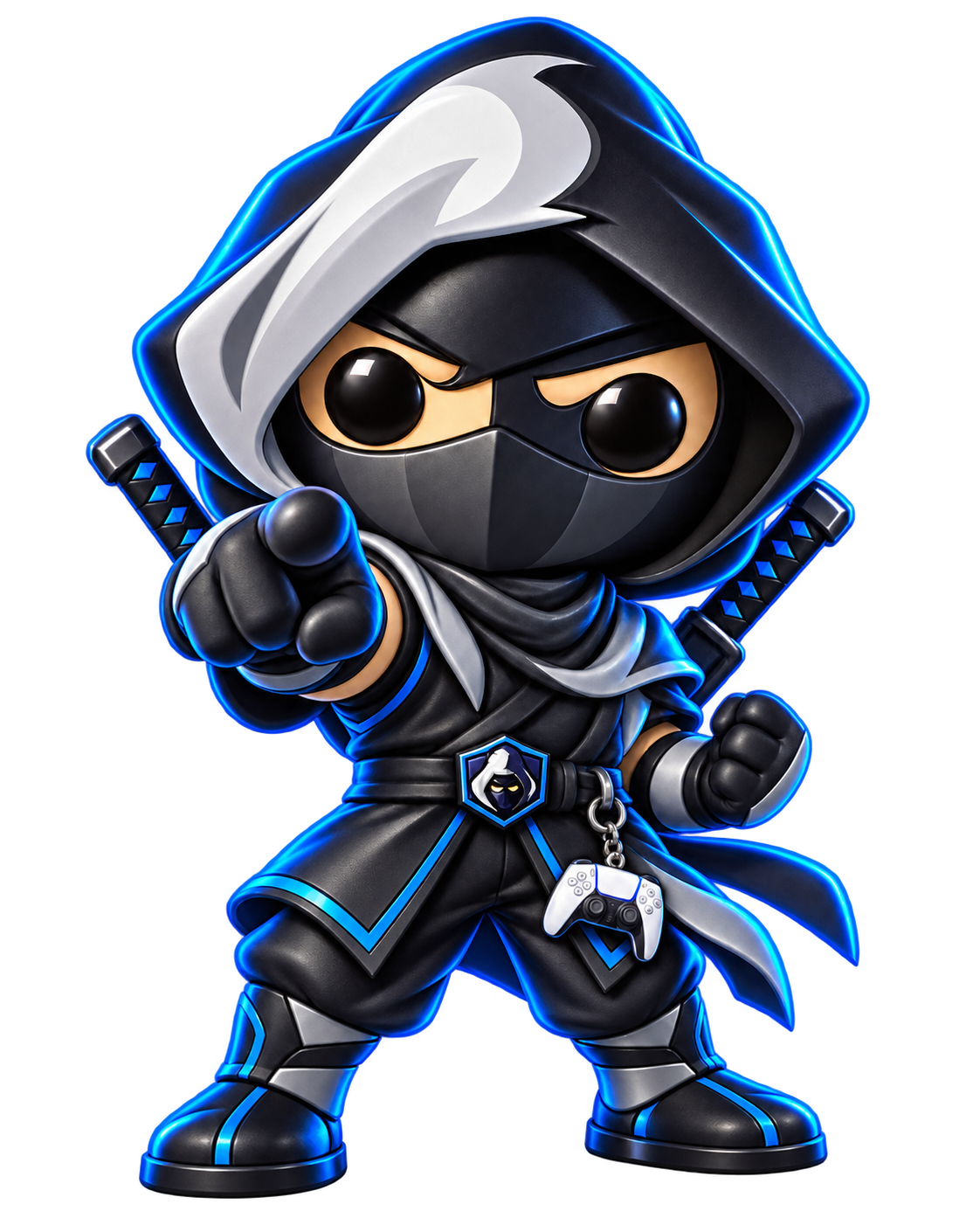 Personaje ninja gamer de PSNCHILE con control PlayStation