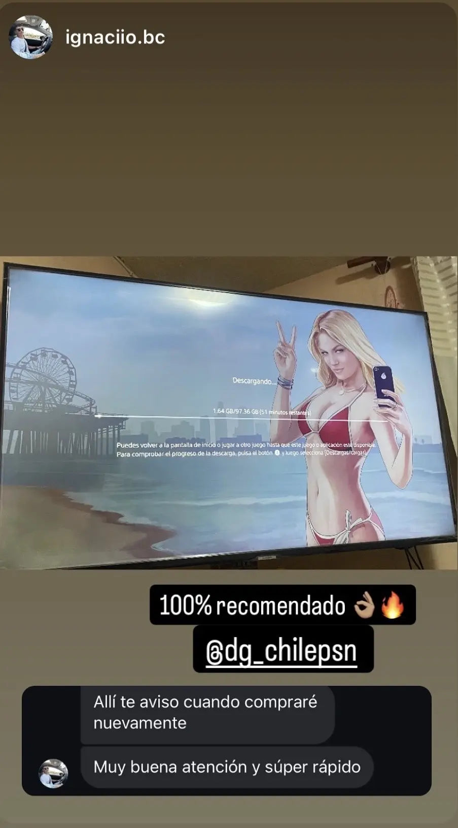 Cliente mostrando su juego instalado y recomendando la atención de PSNCHILE