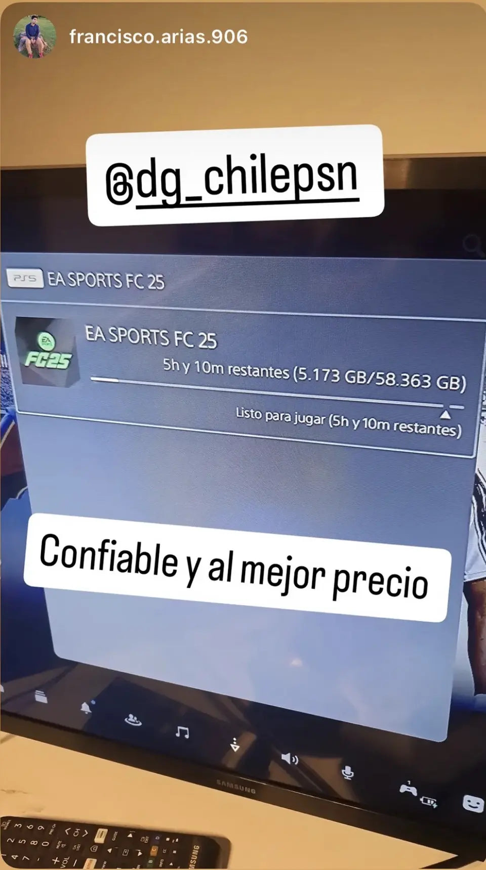 Cliente calificando a PSNCHILE como confiable y con buen precio